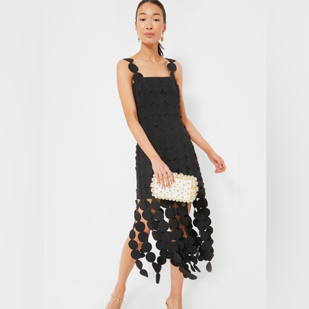 Tuckernuck Black Scalloped Circle Fringe Midi Dress